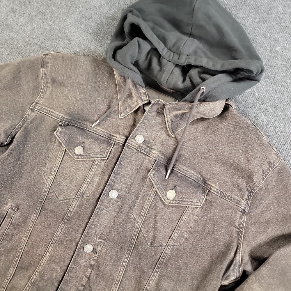 American Eagle Black Brown Hooded Denim Jacket Mens XL